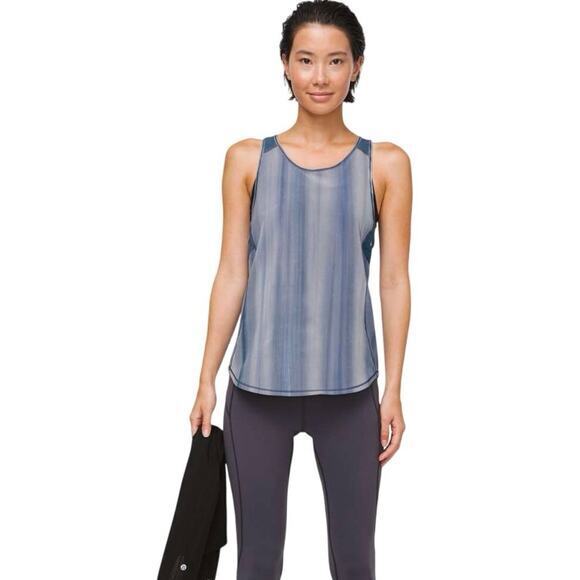 Lululemon Women 6 Sculpt Tank Brushed Spray‎ Dye White Code Blue Mesh Back Long - Picture 8 of 12